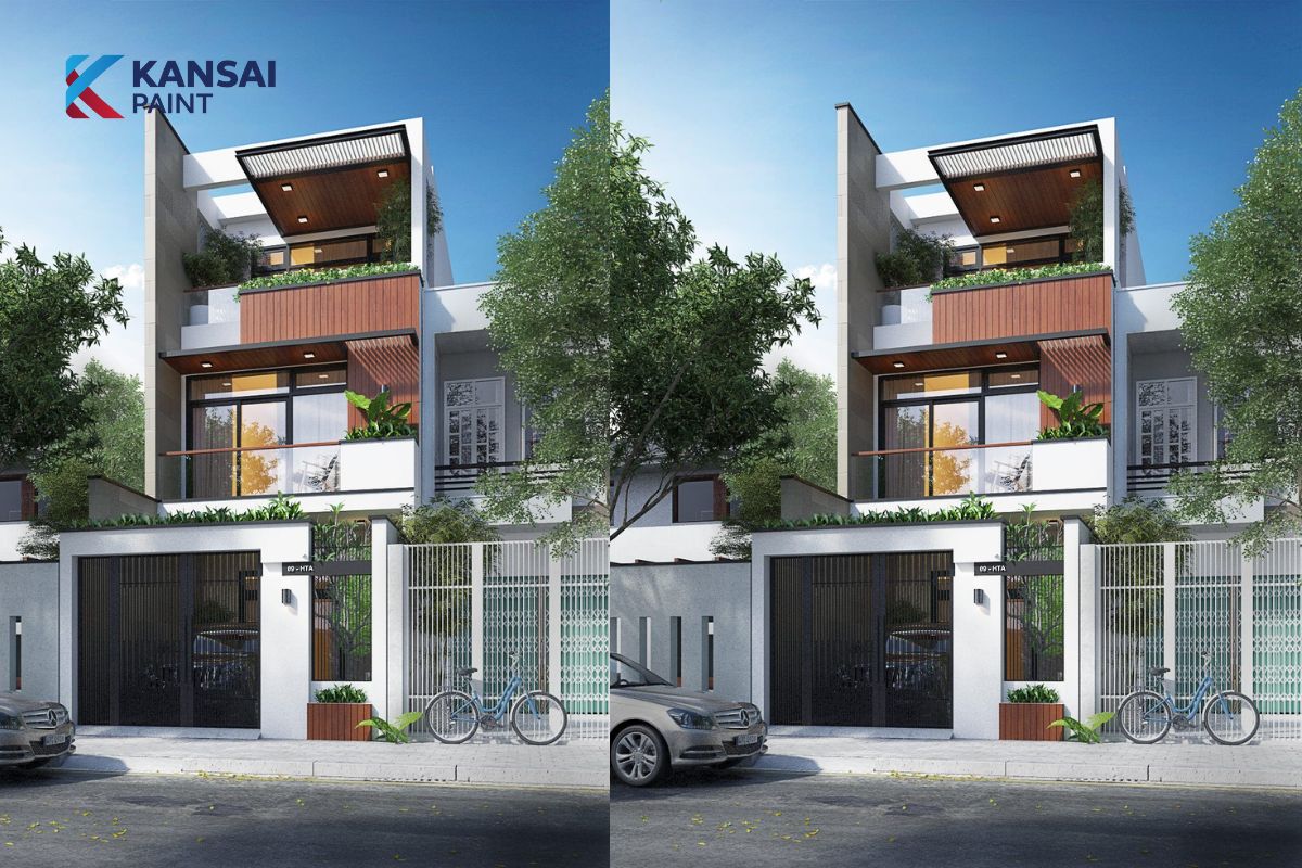 Phối Màu Sơn Mặt Tiền Nhà Ống 3 Tầng