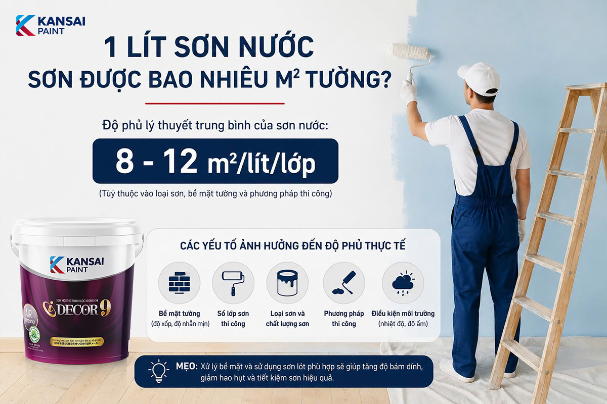 1 Lít Sơn Nước Sơn Được Bao Nhiêu M2 Tường